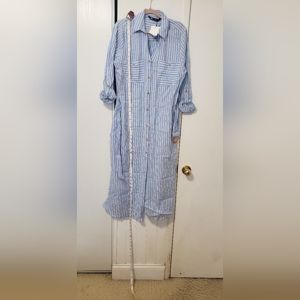 Zara Light Blue and White Striped Dress - Picture 4 of 8